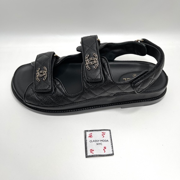 ❌❌ Chanel New 2022 Caviar Leather Quilted Chain CC Logo Slides Mules Dad Sandals - Picture 6 of 13